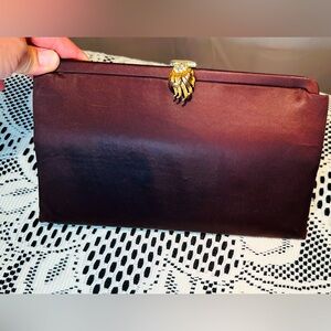 1950s Julius Resnick JR Maroon Handbag USA Rhinestone Evening Clutch w/Purse